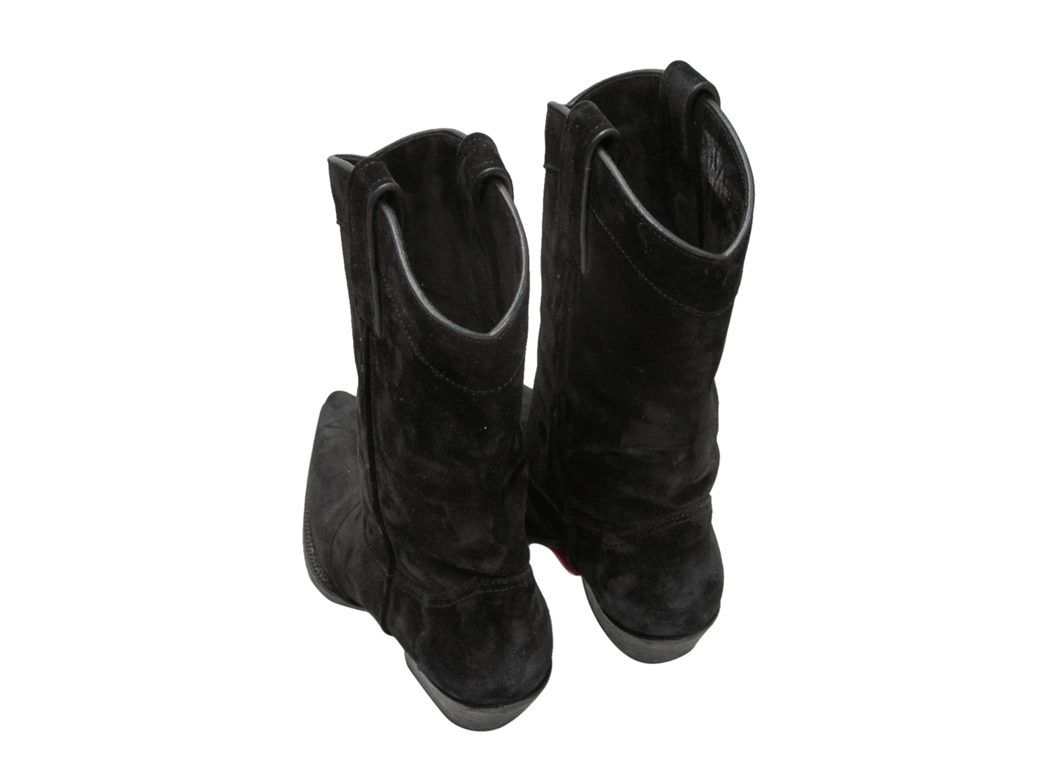 Black Saint Laurent Suede Pointed-Toe Western Boots Size 37.5