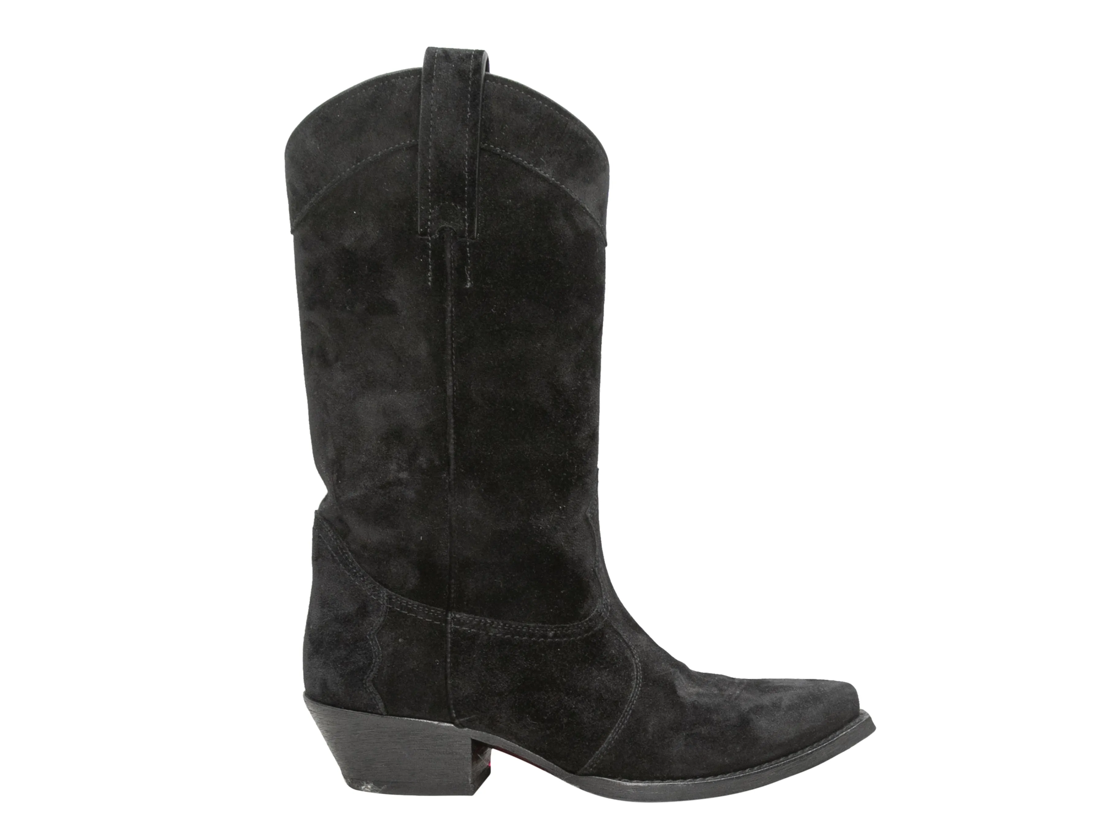 Black Saint Laurent Suede Pointed-Toe Western Boots Size 37.5