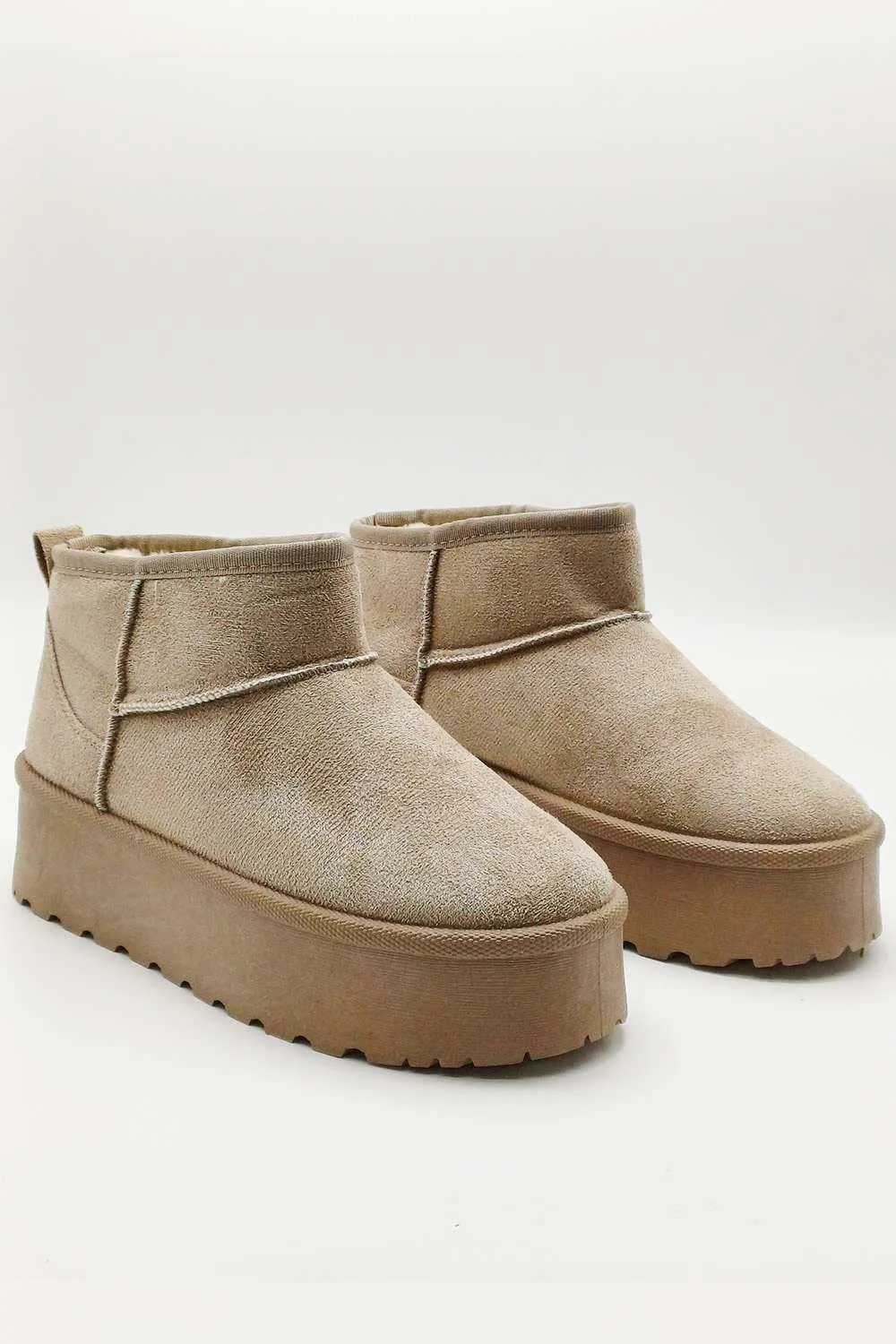 Dahl Faux Fur Lining Chunky Sole Ankle Boots in Mushroom