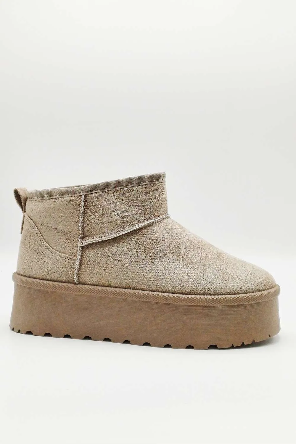 Dahl Faux Fur Lining Chunky Sole Ankle Boots in Mushroom