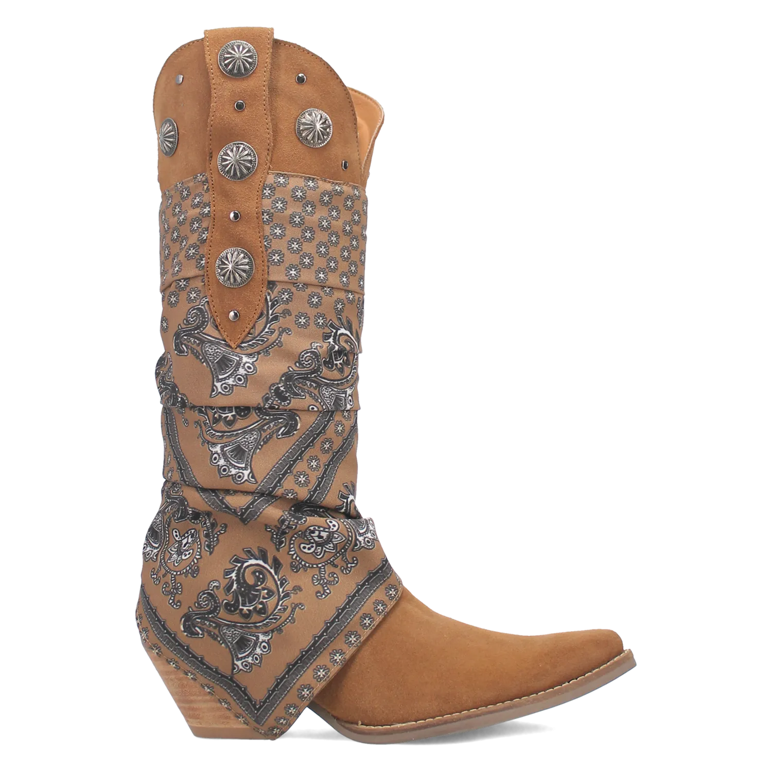 Rhapsody Camel Suede Silver Concho Bandana Wrapped Boots (DS)