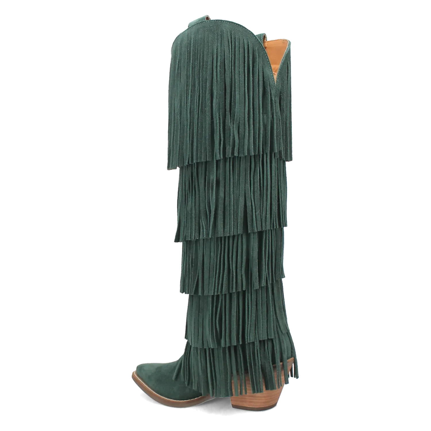Wild Child Green Suede Leather Fringe Boots (DS)