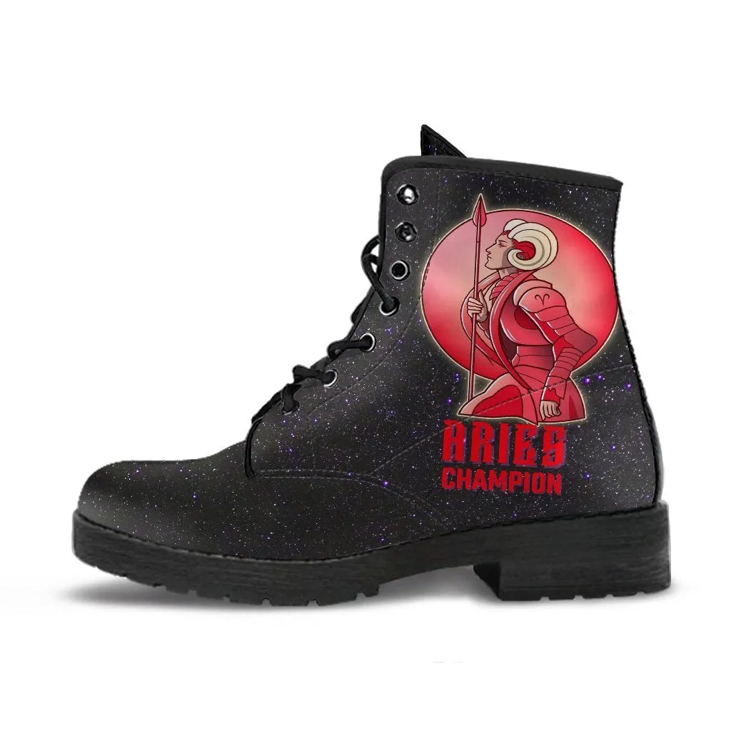 Zodiac Combat Boots - Aries #1 | Vegan Leather Lace Up Boots Women, Handmade Lace Up Boots, Women's Boots, Custom Shoes, Aesthetic Shoes, Vegan Shoes