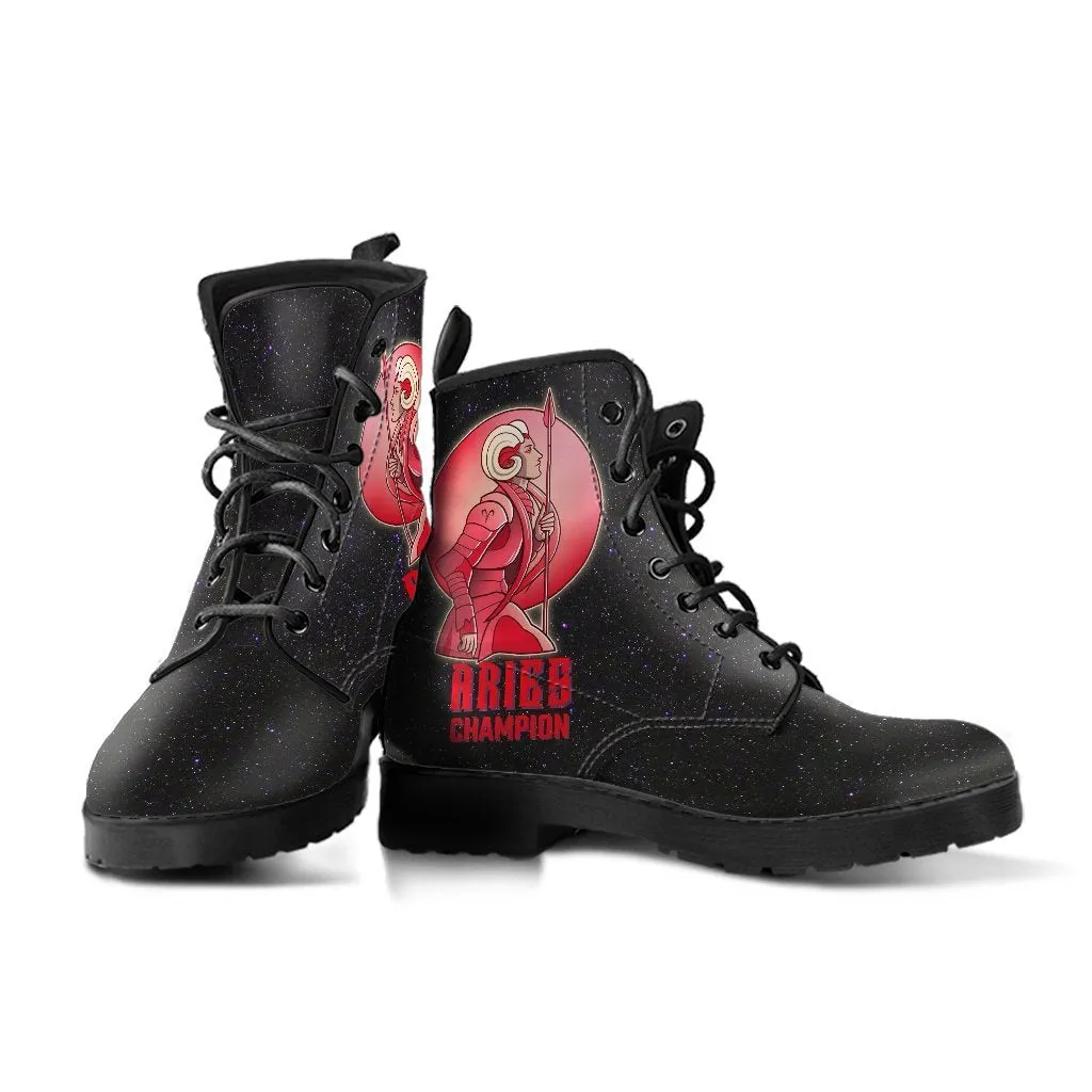 Zodiac Combat Boots - Aries #1 | Vegan Leather Lace Up Boots Women, Handmade Lace Up Boots, Women's Boots, Custom Shoes, Aesthetic Shoes, Vegan Shoes