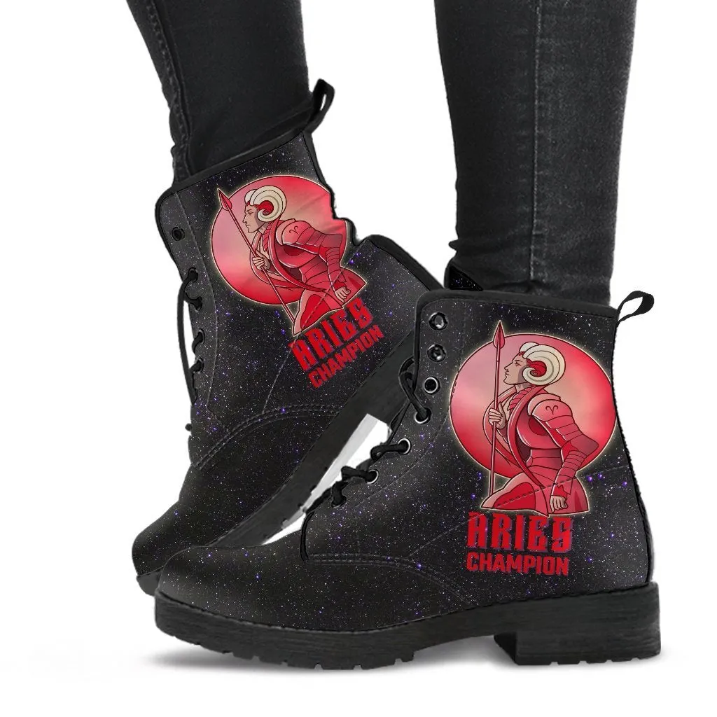 Zodiac Combat Boots - Aries #1 | Vegan Leather Lace Up Boots Women, Handmade Lace Up Boots, Women's Boots, Custom Shoes, Aesthetic Shoes, Vegan Shoes
