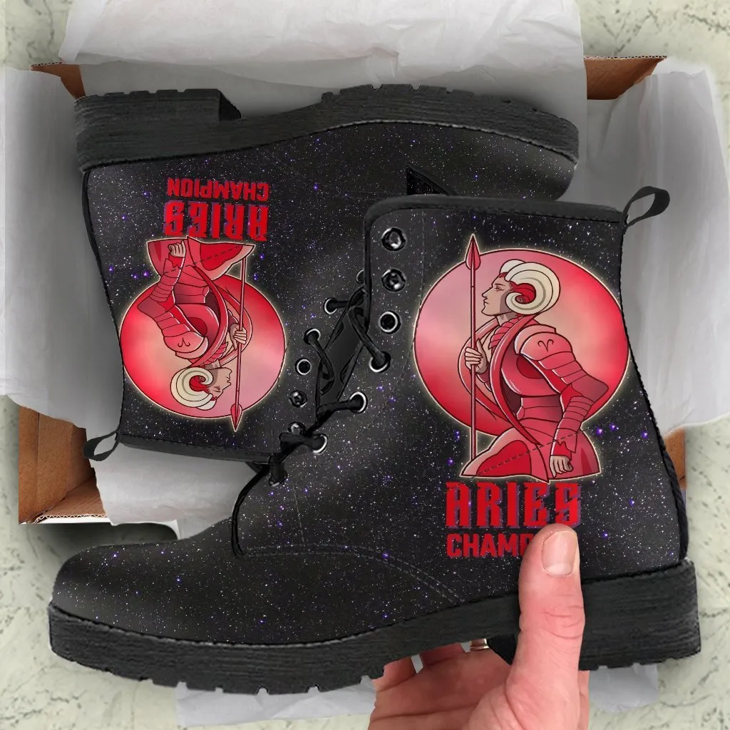 Zodiac Combat Boots - Aries #1 | Vegan Leather Lace Up Boots Women, Handmade Lace Up Boots, Women's Boots, Custom Shoes, Aesthetic Shoes, Vegan Shoes