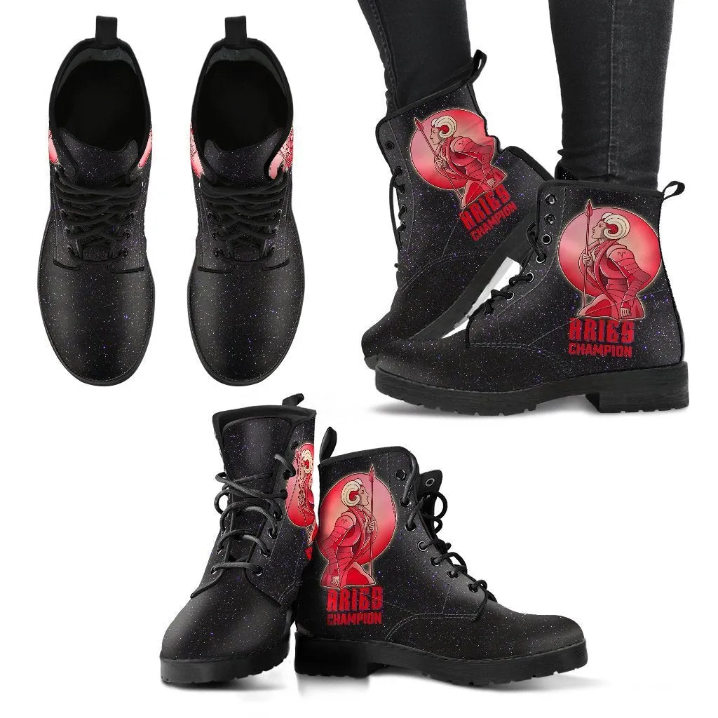 Zodiac Combat Boots - Aries #1 | Vegan Leather Lace Up Boots Women, Handmade Lace Up Boots, Women's Boots, Custom Shoes, Aesthetic Shoes, Vegan Shoes